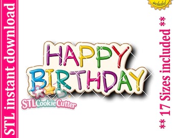 STL-bestand van de koekjesvorm 'Happy Birthday' (digitale download)