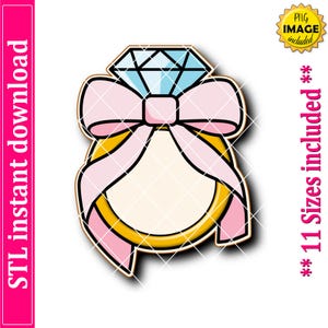 Diamond Engagement Wedding Ring With Bow Cookie Cutter STL File, 11 Sizes (Digital Download)