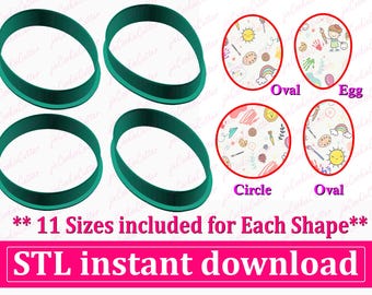 4 in 1 Circle, Oval, Egg Shape Cookie Cutter STL File Instant Download, Oval cookie cutter STL Cookie Cutter File
