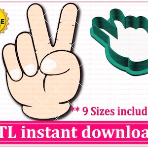 Peace Hand Sign Cookie Cutter STL File Instant Download, STL Cookie Cutter File