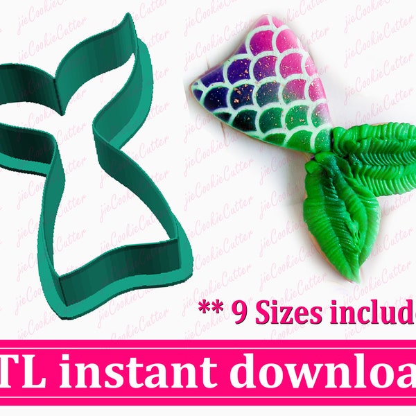 Mermaid Tail Cookie Cutter STL File Instant Download, STL Cookie Cutter File
