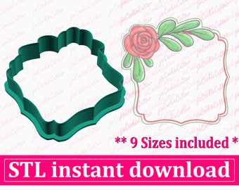 Floral Plaque Cookie Cutter STL File Instant Download, STL Cookie Cutter File Digital Download