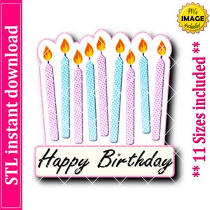 File STL per tagliabiscotti a forma di candela di buon compleanno, 11 dimensioni (download digitale)