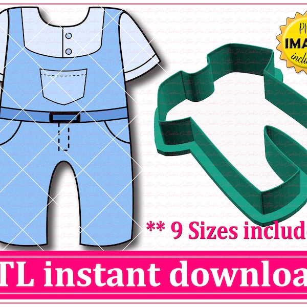 Baby Overalls Cookie Cutter STL File Instant Download, STL Cookie Cutter File