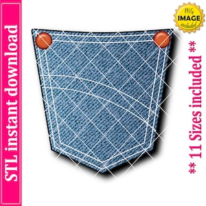Denim Back Pocket Cookie Cutter STL File, 11 Sizes (Digital Download)
