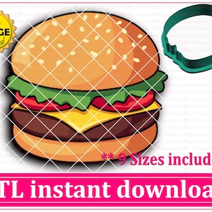 Burger Cookie Cutter STL File Instant Download, STL Cookie Cutter File