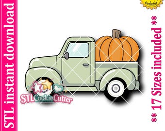 Vintage Truck with Pumpkin Cookie Cutter STL File (Digital Download)