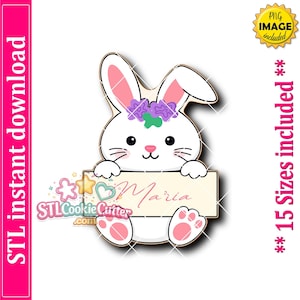 Osterhase halten Name Plaque Cookie Cutter STL Datei Sofortiger Download, STL Cookie Cutter Datei