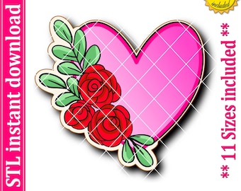 Floral Heart Cookie Cutter STL File, 11 Sizes (Digital Download)