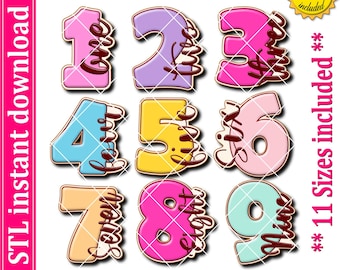Numbers With Hand Lettered Cookie Cutter STL File, 11 Sizes (Digital Download)