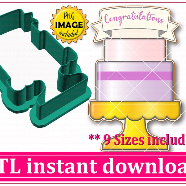 Cake With Banner Cookie Cutter STL File Instant Download, STL Cookie Cutter File