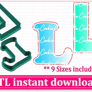 大文字 L クッキー カッター STL ファイルの即時ダウンロード、A から Z までの STL クッキー カッター ファイル