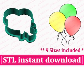 Birthday Balloon Cookie Cutter STL File Instant Download, STL Cookie Cutter File Digital Download
