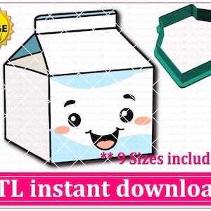Milk Carton Cookie Cutter STL File Instant Download, STL Cookie Cutter File