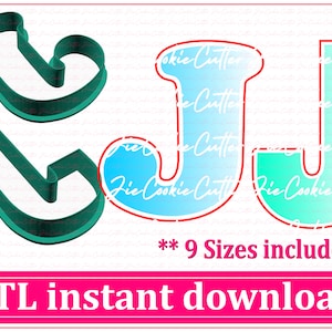 Uppercase Letter J Cookie Cutter STL File Instant Download, A to Z STL Cookie Cutter File