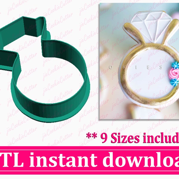 Wedding Ring Cookie Cutter STL File Instant Download, STL Cookie Cutter File Digital Download