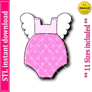 フリルロンパースワンジークッキーカッターSTLファイル、11サイズ（デジタルダウンロード）