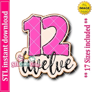 Number Twelve With Text Cookie Cutter STL File (Digital Download)