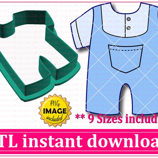 Baby Overalls Cookie Cutter STL File Instant Download, STL Cookie Cutter File
