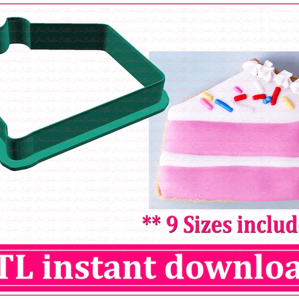 Cake Slice Cookie Cutter STL File Instant Download, STL Cookie Cutter File