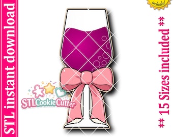 Cortador de galletas con forma de copa de vino y lazo (archivo STL, descarga digital)
