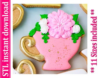 Flower in Cup Cookie Cutter STL File, 11 Sizes (Digital Download)