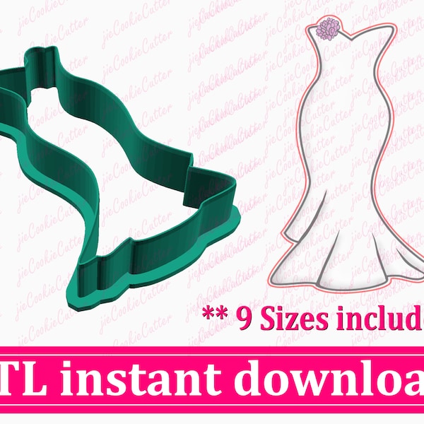 Wedding Dress Cookie Cutter STL File Instant Download, STL Cookie Cutter File