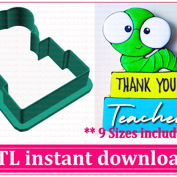 Worm Bookstack Cookie Cutter STL File Instant Download, STL Cookie Cutter File