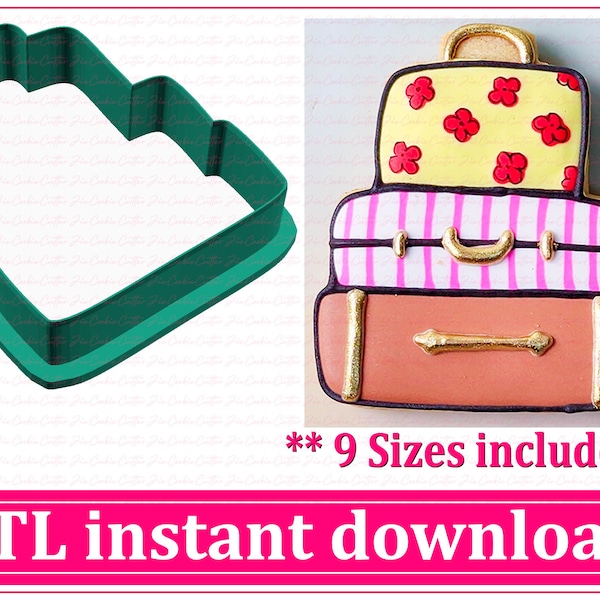 Travel Luggage Cookie Cutter STL File Instant Download, STL Cookie Cutter File