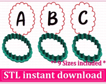 Fichier STL à l'emporte-pièce ovale festonné, 9 tailles (téléchargement numérique)