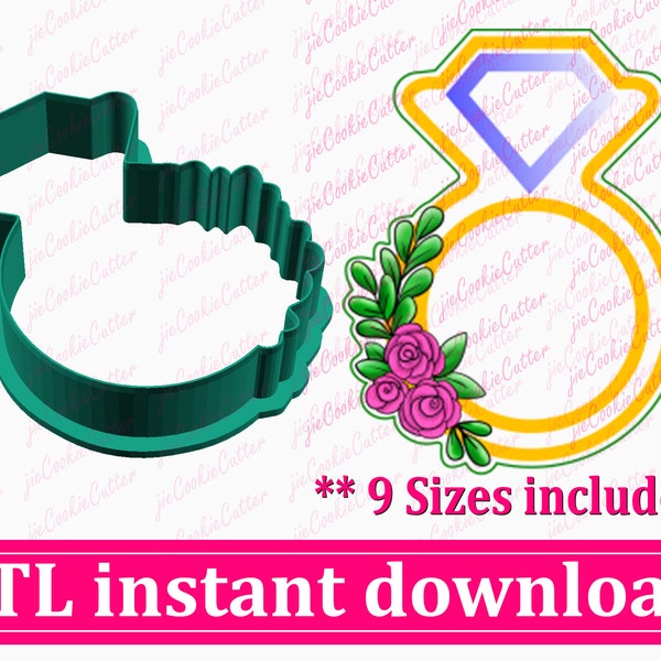 Wedding Ring Cookie Cutter STL File Instant Download, STL Cookie Cutter File Digital Download