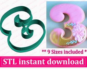 Number Three Cookie Cutter STL File Instant Download, STL Cookie Cutter File