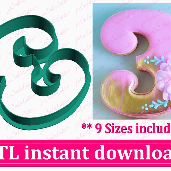 Number Three Cookie Cutter STL File Instant Download, STL Cookie Cutter File