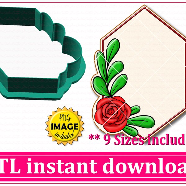 Floral Hexagon Plaque Cookie Cutter STL File Instant Download, STL Cookie Cutter File Digital Download
