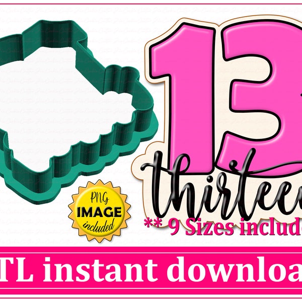 Number Thirteen With Text Cookie Cutter STL File Instant Download, STL Cookie Cutter File