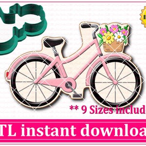 Fiets met bloemen koekjesuitsteker STL-bestand direct downloaden, STL koekjesuitsteker-bestand