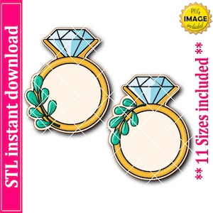 Leaf Diamond Engagement Wedding Ring Cookie Cutter STL File, 11 Sizes (Digital Download)