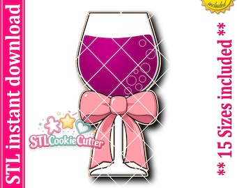 Cortador de galletas con forma de copa de vino y lazo (archivo STL, descarga digital)