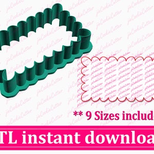 Scalloped Rectangle Cookie Cutter STL File Instant Download, STL Cookie Cutter File