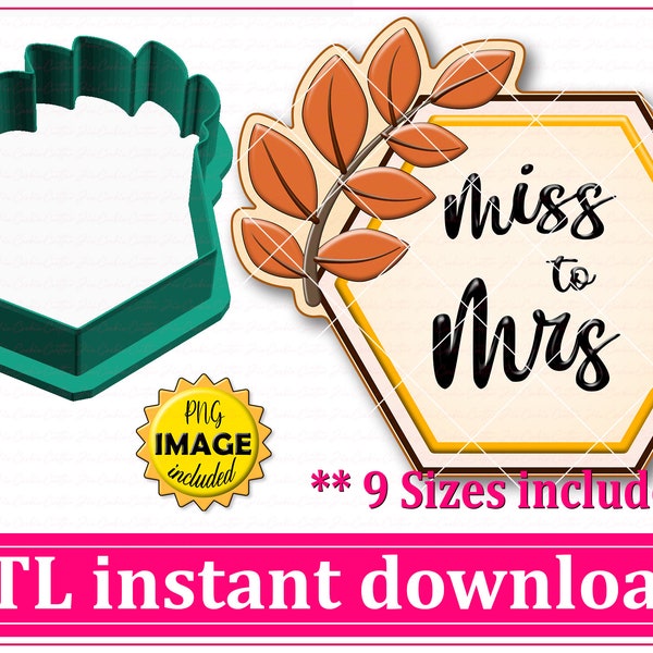 Leaf Hexagon Plaque Cookie Cutter STL File Instant Download, STL Cookie Cutter File