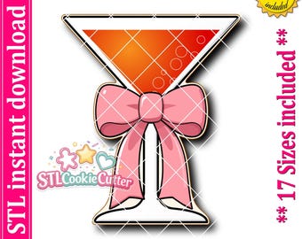 Martini Glass With Bow Ribbon Cookie Cutter STL File (Digital Download)