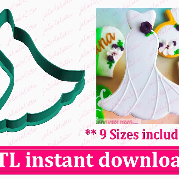 Wedding Dress Cookie Cutter STL File Instant Download, STL Cookie Cutter File