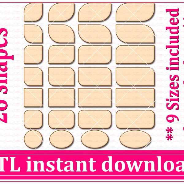 Bundle Basic Shape Cookie Cutter STL File Instant Download, Square STL Cookie Cutter File