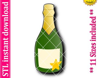 Champagne Bottle Cookie Cutter STL File Instant Download, STL Cookie Cutter File