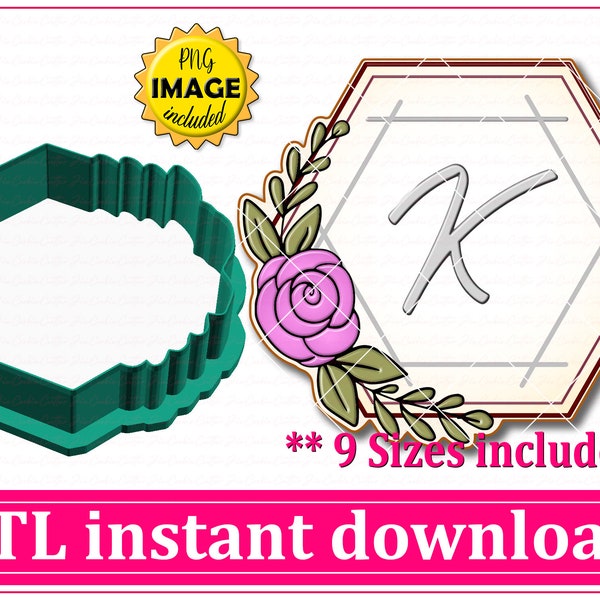 Flower Hexagon Cookie Cutter STL File Instant Download, STL Cookie Cutter File