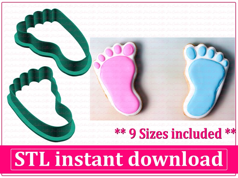 Left and Right Baby Foot Cookie Cutter STL File Instant Etsy