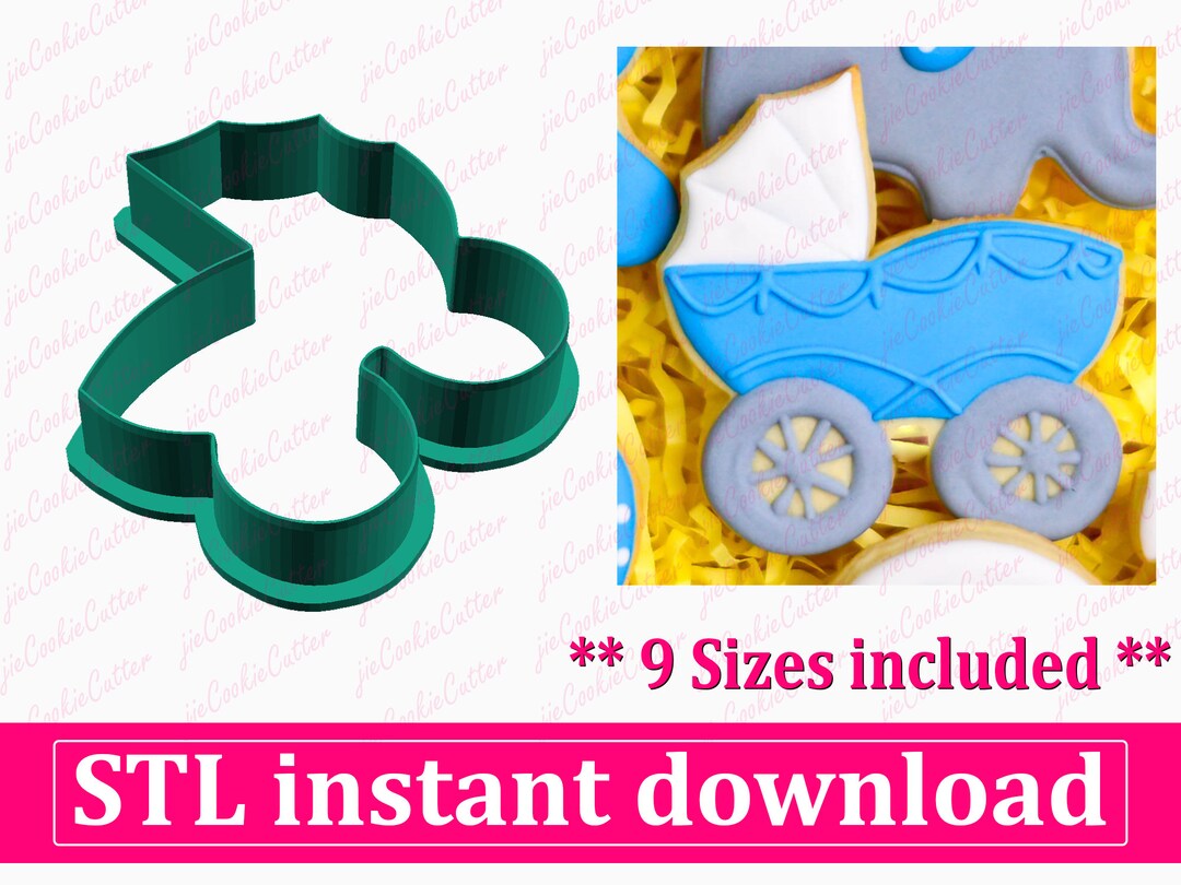 Baby Stroller Cookie Cutter STL File Instant Download, STL Cookie