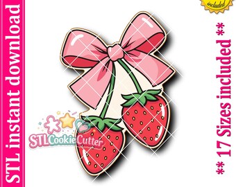 Strawberry with Bow Cookie Cutter STL File (Digital Download)