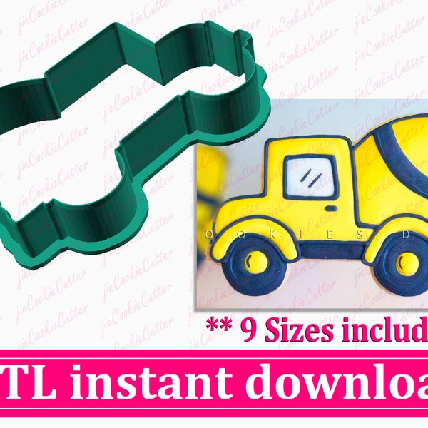 Mixer Truck Cookie Cutter STL File Instant Download, STL Cookie Cutter File