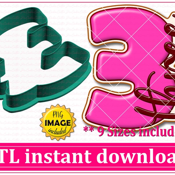 Number Three Cookie Cutter STL File Instant Download, STL Cookie Cutter File Digital Download